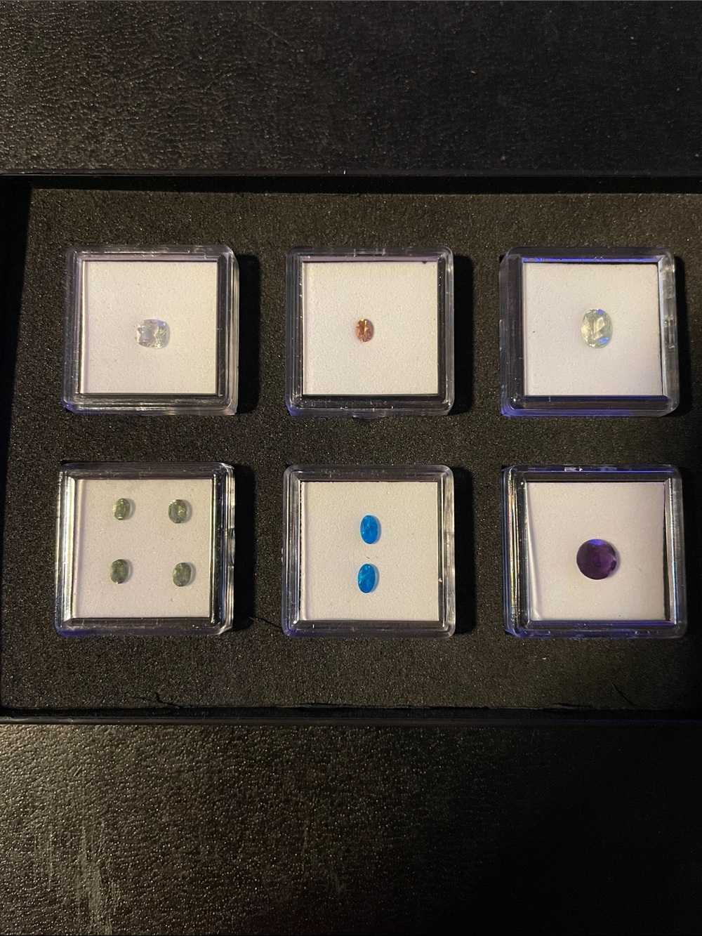 Assorted Colored Gemstone Display - Blue, Purple, Green, Clear, Pink
